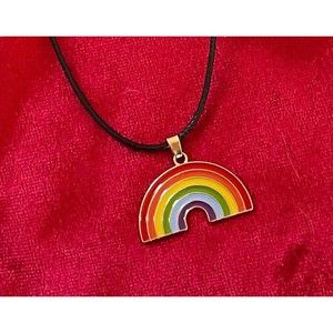 Rainbow necklace on adjustable wax rope (reversible to gold colored metal)